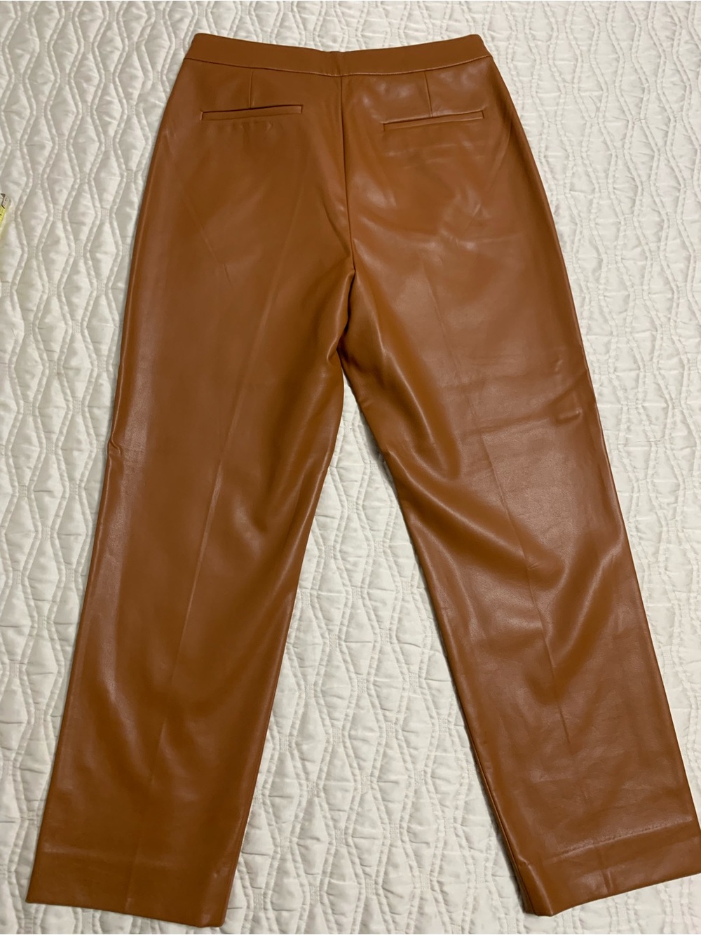 J. Crew Cognac Faux Leather Straight-Leg Kate Pants